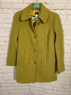 J.Crew Womens Wool Blend Coat Yellow Green Size 2 Old Money Preppy Business
